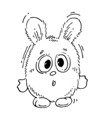 Fat funny hare surprised. Cheerful wild animal. A comical character. Sketch sketch. Hand drawing isolated on white background. Vector