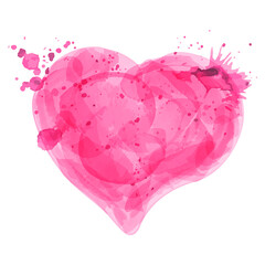 Watercolor heart on a white background. Valentine's day. Love. Lovers' Holiday. Cute pink heart. Isolated object. Splashes of watercolor paints. Vector illustration.