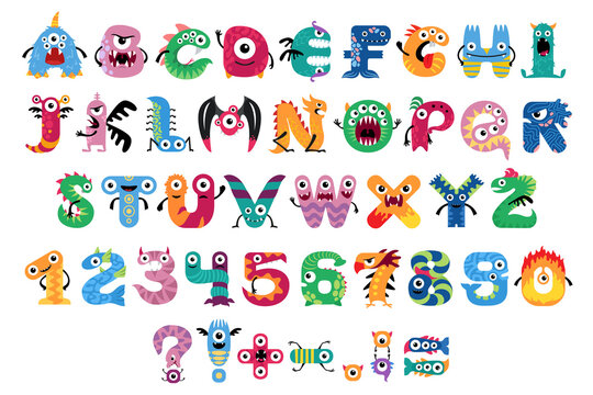 Kids English monster alphabet with funny cartoon characters