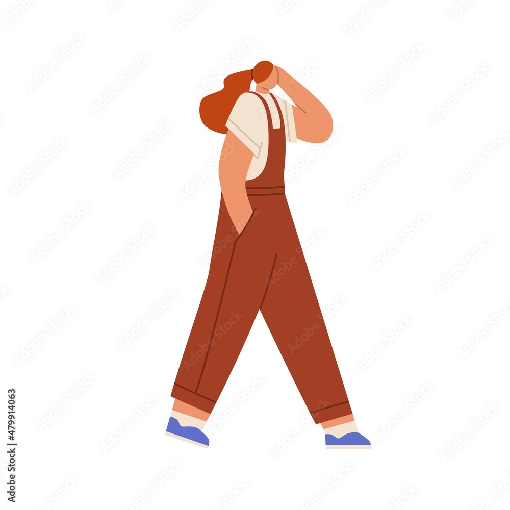 Aufkleber person talking on mobile phone while walking. young woman speaking on smartphone on the go. female s