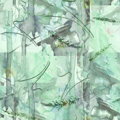 Watercolor background with wild herbs and wildflowers. Watercolor stain, background, abstract splash of paint with a jagged edges. Art illustration.  Beautiful, fashionable abstract spots, abstract 