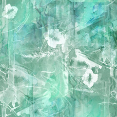 Watercolor background with wild herbs and wildflowers. Watercolor stain, background, abstract splash of paint with a jagged edges. Art illustration.  Beautiful, fashionable abstract spots, abstract 