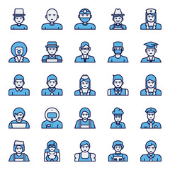 Fototapeta premium Filled blue outline icons for professions.