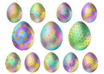 Fantastic eggs and where to find them. Easter modern cip art with abstract pattern on white background