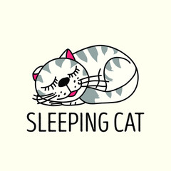 Vector illustration of cute sleepig cat. Sweet dreams.