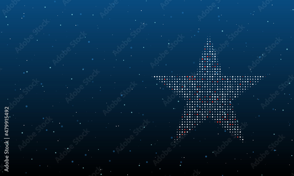 Poster on the right is the star symbol filled with white dots. background pattern from dots and circles of 