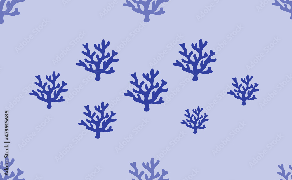 Aufkleber seamless pattern of large isolated blue coral symbols. the pattern is divided by a line of elements 