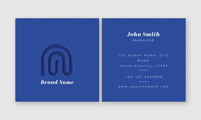 Front And Back Presentation Of Square Business Or Visiting Card In Blue Color.