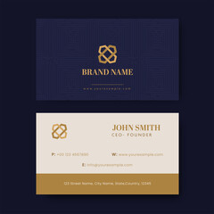 Front And Back Side Of Editable Business Card Design With Maze Pattern.
