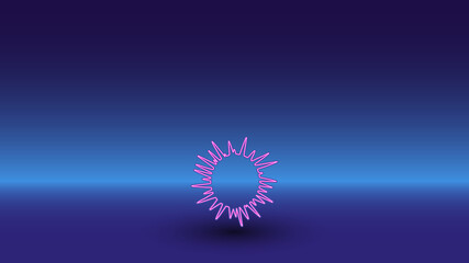 Neon sea urchin symbol on a gradient blue background. The isolated symbol is located in the bottom center. Gradient blue with light blue skyline