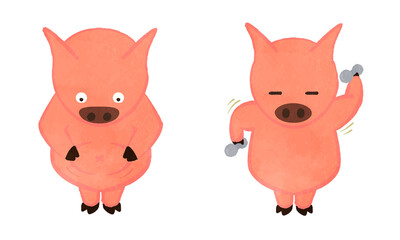 Illustration set of cute pigs to diet