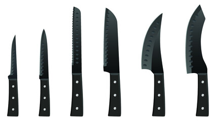 set of realistic kitchen knives isolated on white, Vector illustration, chef knives, Cutlery icon set