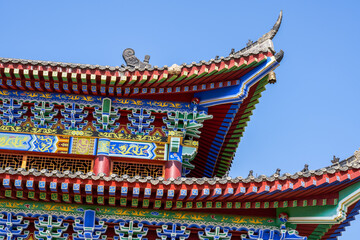 Close-up of stilted tower and incense burner in traditional Chinese ancient architecture