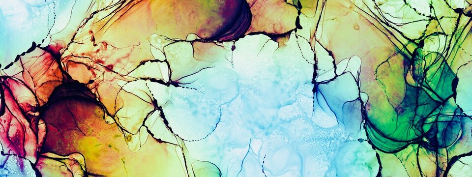 Alcohol ink background, modern fluid illustration design, hand drawn art, decoration with coloured accent, wallpaper graphics, liquid painting © phillipes