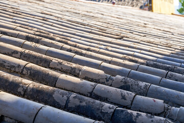 Close-up of brick and tile roof of traditional Chinese ancient building