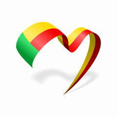 Benin flag heart shaped ribbon. Vector illustration.