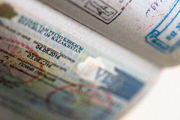 A visa to Kazakhstan in the passport.
