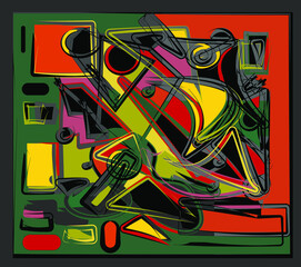 composition of abstract colorful shapes on  dark green background