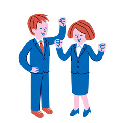 元気なスーツを着た男性と女性のイラスト