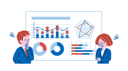 グラフとスーツを着た男女のイラスト