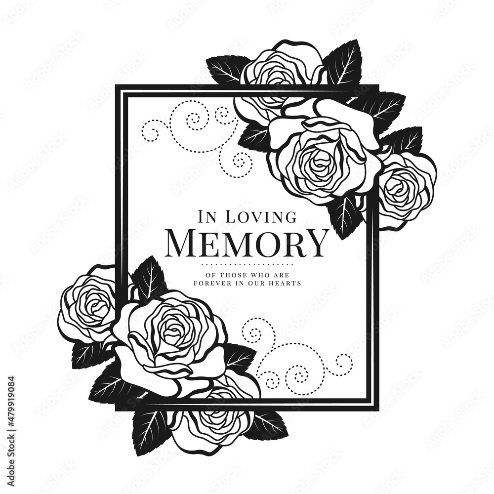 Poster in loving memory of those who are forever in our hearts text in black frame with rose conner vector 