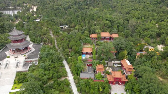 aerial photography chinese garden temple pagoda ancient architecture