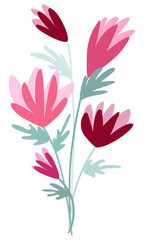 Bouquet of pink garden flowers. Clipart.