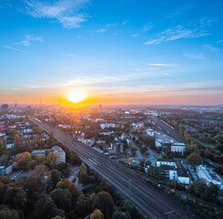 Naklejka na ściany i meble Sunset over the Duisburg skyline