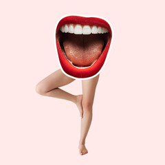 Modern design, contemporary art collage. Inspiration, idea, trendy urban magazine style. Big female...