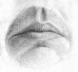Pencil drawing of male lips