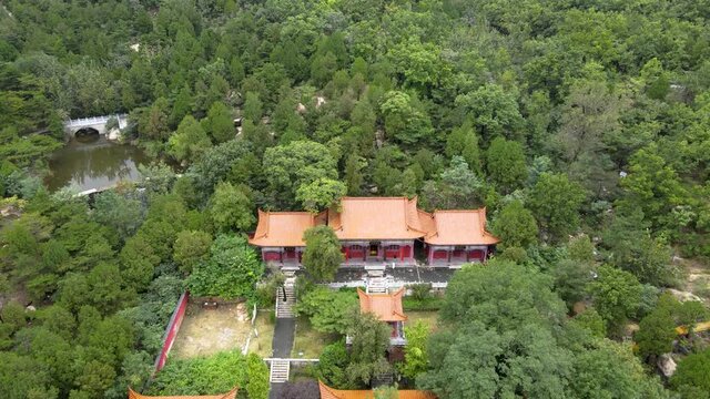 aerial photography chinese garden temple pagoda ancient architecture