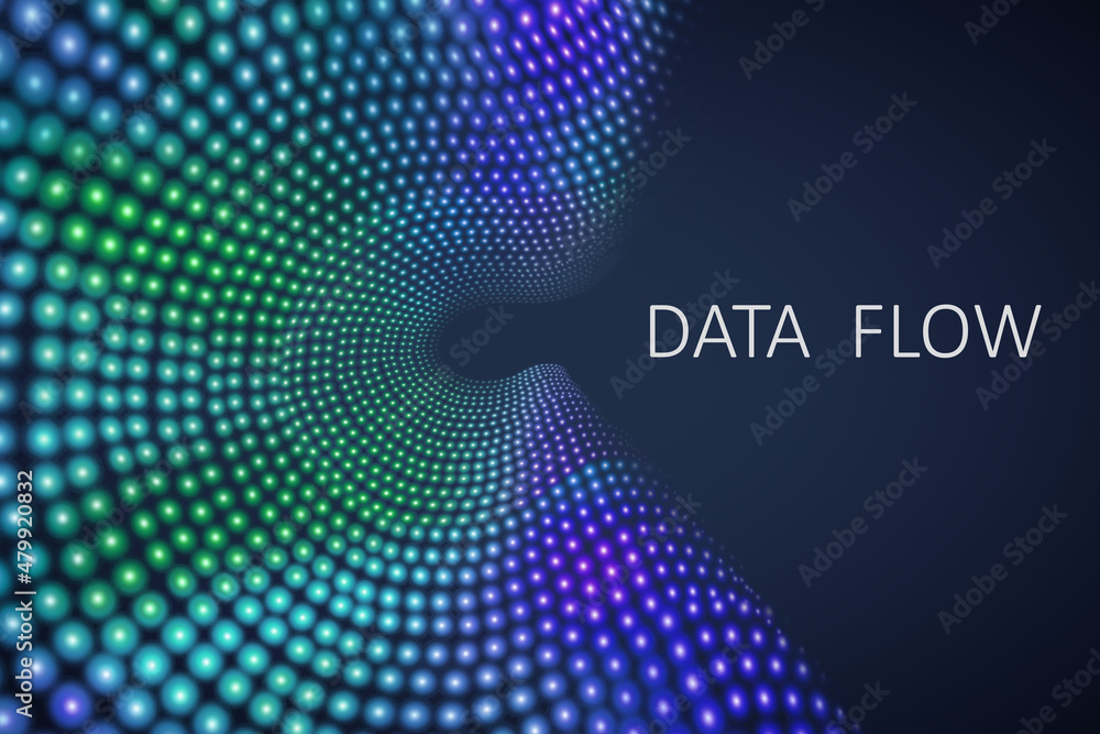 Poster Creative colorful big data flow background with text. Technology, cyberspace, science and digital stream concept. 3D Rendering.