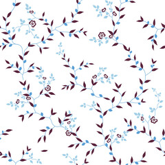 seamless pattern of flowers, branches and leaves