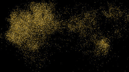 Fototapeta na wymiar Gold Glitter Texture Isolated On Black. Goldish Color Sequins. Celebratory Background. Golden Explosion Of Confetti. Vector Illustration, Eps 10.
