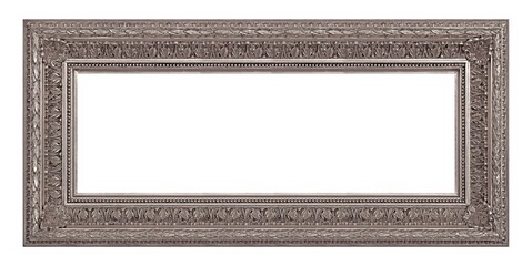 Panoramic silver frame for paintings, mirrors or photo isolated on white background