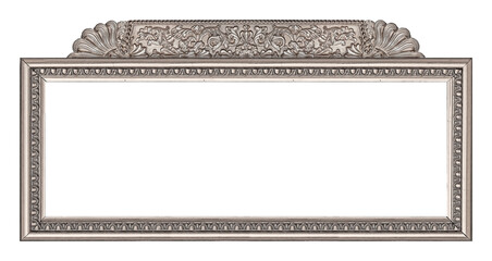 Panoramic silver frame for paintings, mirrors or photo isolated on white background