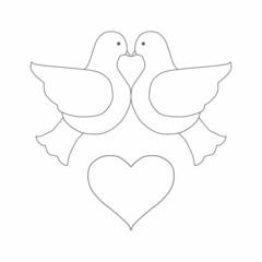 Pair of doves icon. Outline of pigeons and hearts for valentine's day. Celebration. Vector illustration