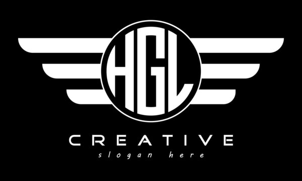HGL three letter monogram type circle letter logo with wings vector template.