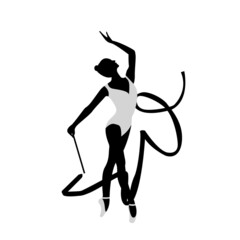 vector woman in ballet suit with ribbon in black design logo illustration	
