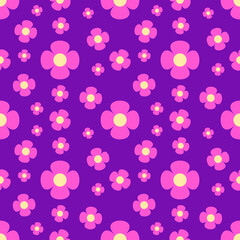 abstract pink flower seamless pattern on purple background for decorative website banner or house wallpaper and gift wrapping paper or fabric graphic design