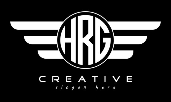 HRG three letter monogram type circle letter logo with wings vector template.