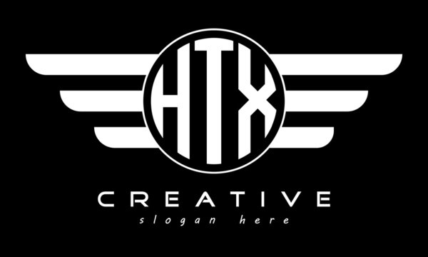 HTX three letter monogram type circle letter logo with wings vector template.
