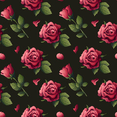 Seamless pattern with roses and petals. Happy Valentine's Day, Romance, Love concept. Perfect for product design, scrapbooking, textile, wrapping paper.