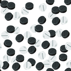 Black and white pills on a white background. Pattern.