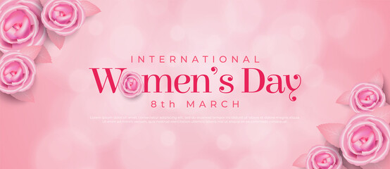 Fototapeta na wymiar Realistic banner international women's day background with stacked flowers