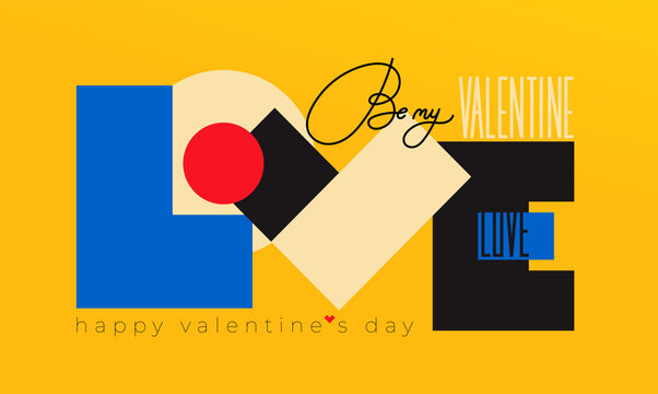 Modern concept of Happy Valentines Day poster. Creative design template with typography logo of Love in vector overlay style for celebration and season decoration, web, branding, cover, banner, label.