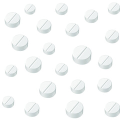 Pills on a white background. Pattern.