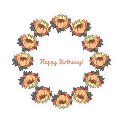 Wreath of colourful vector flowers.Greeting card with flowers, can be used as birthday card and other holiday and summer background.