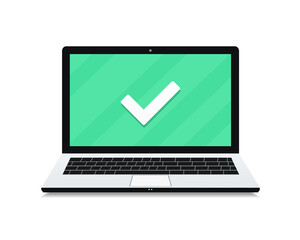 Laptop with check mark symbol. Vector illustration