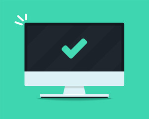 Computer with green check mark. Vector illustration